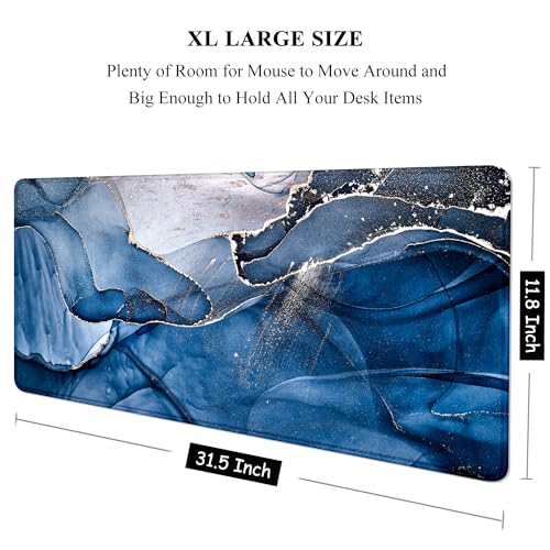 Auhoahsil Large Mouse Pad, XXL Desk Pad, Extened Mousepad 31.5" x 11.8", Non-Slip Rubber Base, Stitched Edges, Superior Surface, Gaming Keyboard Mat, Waterproof Desk Pad, Ink Navy Marble - color: 06 Ink Navy Marble, size: XL - 11.8 x 31.5 Inches