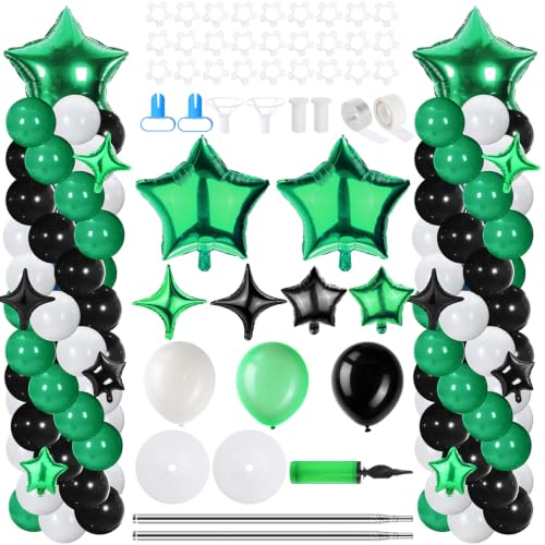 Gejoy 110 Pcs Football Party Balloon Column Stand Kit Green White Black Adjustable Tower Stand from 1.4 to 6.6 ft with Bases for Football Party Back to School Wedding Birthday Baby Shower - color: Green White Black