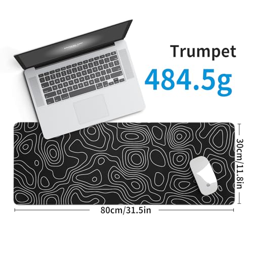 Black Topography Contour Gaming Mouse Pad Large Anime Topographic Map Mousepad Extended Mouse Pad Gaming Big Desk Pad Keyboard Pad with Stitched Edge Non-Slip Rubber Base - color: Black Topographic Map 01