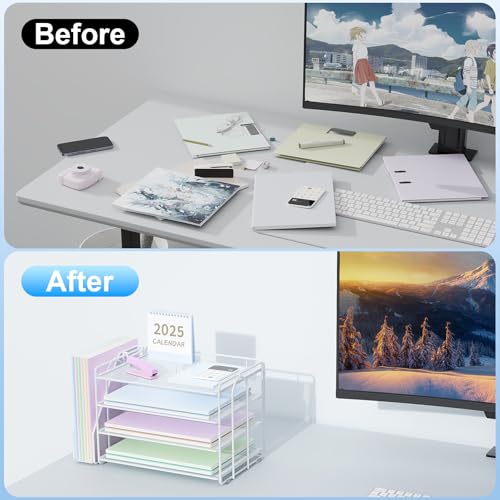 Spacrea Desk Organizers and Accessories, Paper Organizer for Desk with File organizer, Desk Accessories & Workspace Organizers for Office Supplies (White) - color: White