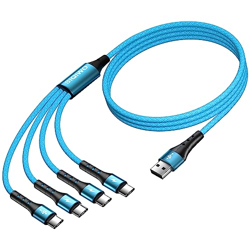 SIQIWO Multi USB C Cable Fast Charging, [4FT/2 Pack] QC 3.0(3A) USB C Splitter Cable, 4 in 1 Charger Cord with 4 Type C Ports, for iPhone 17/16/15 Series, iPad Air/Pro, Samsung Galaxy S25, Pixel, PS5 - color: Blue