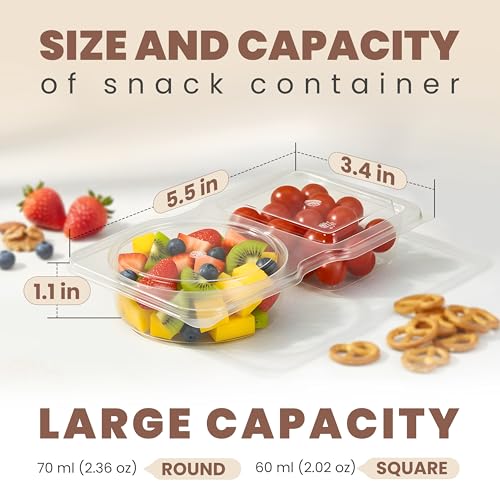 Reusable Snack Containers with Lids 10 Pack – 2 Compartment Portion Control Food Storage Boxes, Leakproof Snack Tray, Stackable Containers for Travel, Office & Home (10)