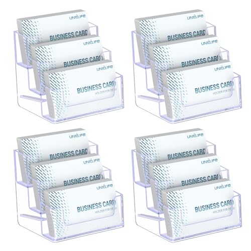 Uniclife 4 Pack Acrylic Business Card Holder for Desk 3 Slots Clear Business Card Display Stand for Men & Women Desktop Business Card Organizer Card Stand for Office Home Exhibition, 180 Card Capacity - color: 3 Slot, size: 4 Pack