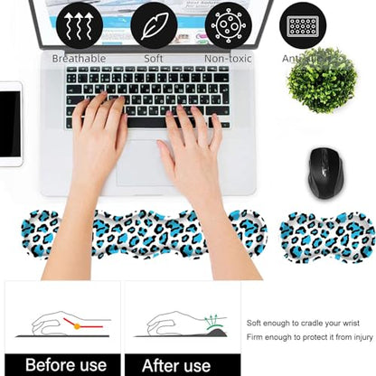 Bxgolkgd Desk Mat Set,Mouse Pad with Keyboard Wrist Rest & Mouse Wrist Rest,Wave-Shaped Design,Non-Slip Rubber Base,Ergonomic Desk Mat for Home,Office,Gaming,Blue Leopard Print - color: Blue Leopard Print
