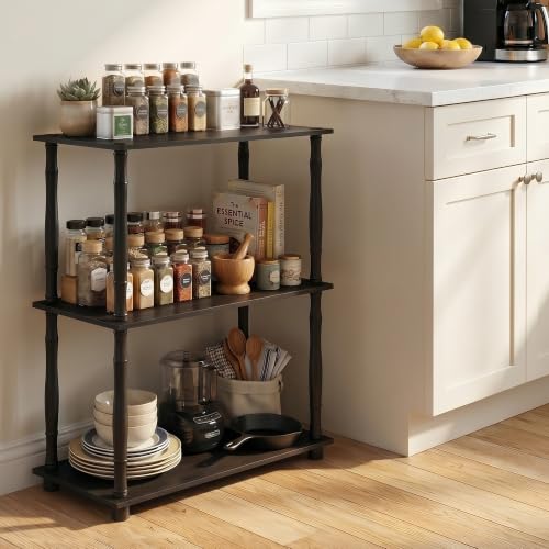 Furinno TURN-N-TUBE Storage Shelves, 3-Tier Book Shelf, Corner Shelf, Toolless Open Shelves, for Organization and Storage, Living Room, Garage, Home Office, Americano - color: Americano/Black, size: 3-Tier Classic Tube