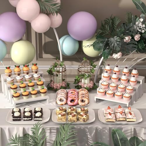 2 Set White Wood Tiered Riser Display Stands for Vendor Events,Stackable Wooden Cupcake Stand,Farmhouse Decor Wood Dessert Table Display Set,Vendor Booth Display Items,Food Display Risers for Party - color: White, size: 2 PACK