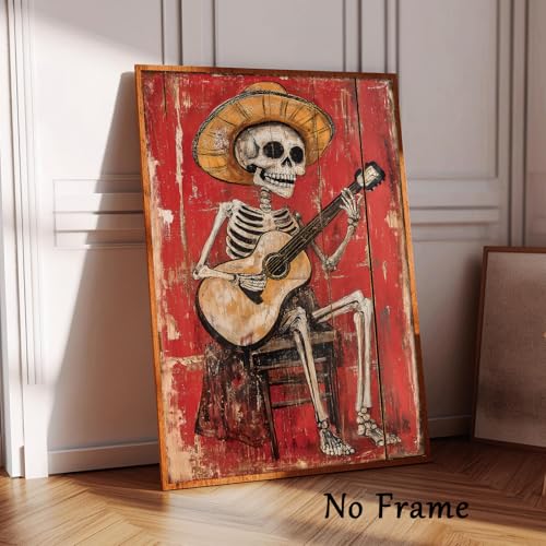 Vintage Wall Art Skeleton Funny Pothead Wall Picture Skeleton Poster Cowboy Prints Western Picture Skull Poster Vintage Farmhouse Painting Cowboy Artwork Western Farmhouse Pictures 16x24inch No Frame - color: E2Unframed