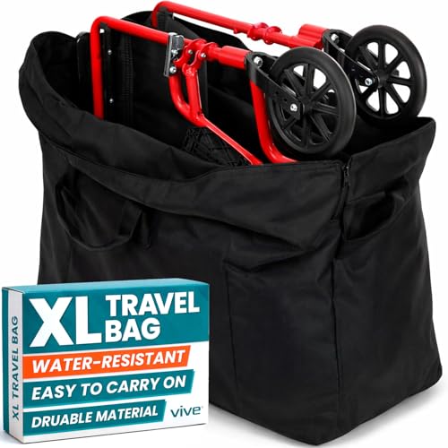 Vive XL Carry & Travel Bag for Rollator Walkers & Transport Chairs - Cover Carrier Accessory for Car Travel, Storage, Seniors - Accessories - Waterproof with Padded Straps