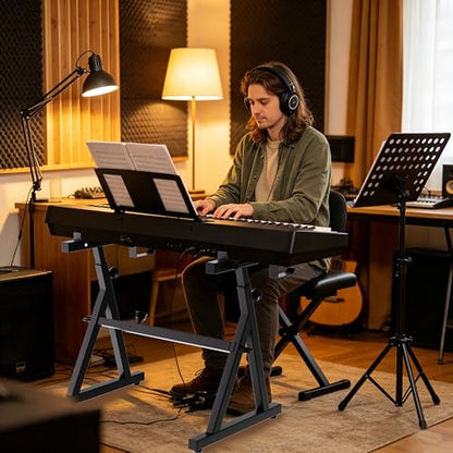 Z-Style Keyboard Stand, Heavy Duty Piano Stand for 88 Keyboard, Portable Digital & Electric Piano Stand, Independent Height & Width Adjustable, 4-Point Secure Lock for 54-88 Key Synth & DJ Gear