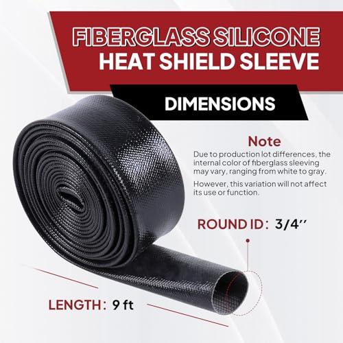 Silicone Fiberglass Sleeve Heat Shield Wire Protective High Temperature Electrical Insulation Self-extinguishing Black (3/4"-9ft) - style: 3/4"-9ft