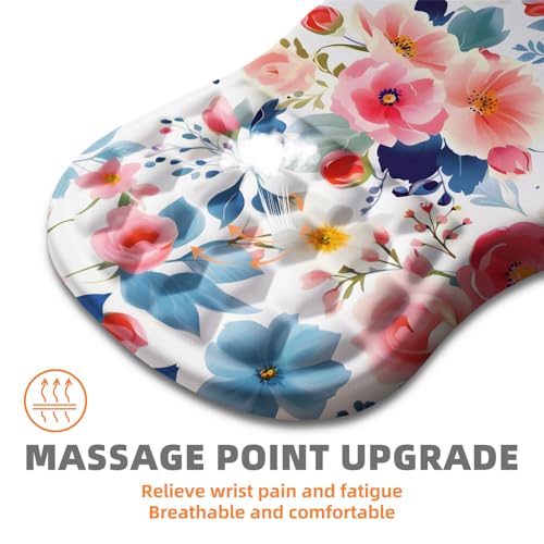 Ergonomic Mouse Pad with Wrist Rest, Memory Foam Wrist Support for Carpal Tunnel Pain Relief, Massage Design Mousepad and Non-Slip Base for Office and Gaming, 12x8 Inch, Pink Floral - color: Pink Floral