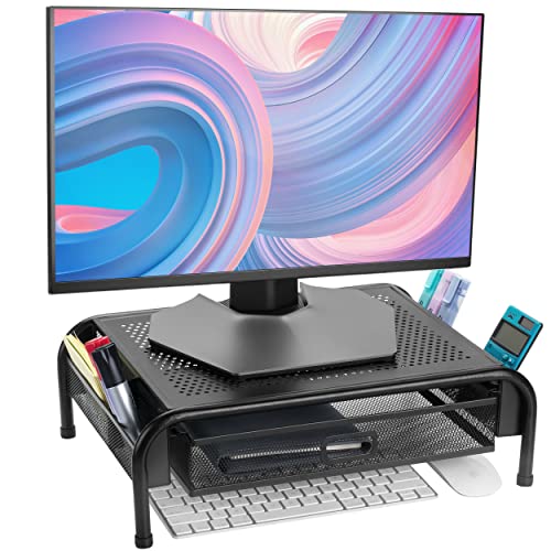Mr. Pen- Metal Mesh Monitor Stand with Drawer | Computer Monitor Stand for Desk, with Storage, Monitor Riser with Storage, Desktop Monitor Stand