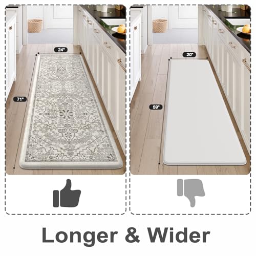 KIMODE Anti Fatigue Kitchen Mats, Padded Kitchen Floor Mats 24"x71", Boho Vintage Kitchen Runner Rugs, Light Grey Rugs for Kitchen Floor, Cushioned Standing Mat for Laundry Office Sink Desk - color: Light Grey/Multi, size: 71"L x 24"W x 0.5"Th