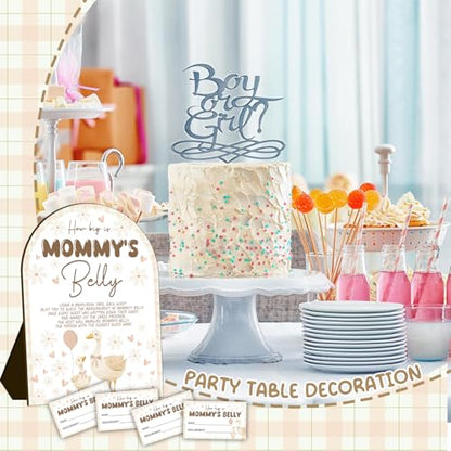 54 Piece Goose Wooden Signs with 50 Guest Game Cards - Measure Your Belly Baby Shower Game Birthday Supplies Party Decorations, Baby Shower Table Signs Centerpieces