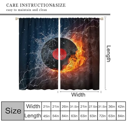 Music Record Window Curtains, Fire Water Personality Record Flame Music Decoration Background Modern Curtain for Bedroom Living Room 42" W X 45" L(No Blackout) - color: Music-7, size: 20.5"W x 45"L (Pack of 2)