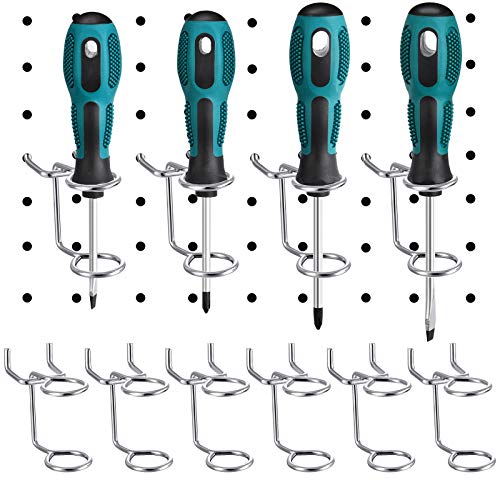 12 Pieces Screwdriver Organizer Tool Holders Multi-Tool Holder Double-Ring Tool Holders Pegboard Accessories Household Tools Organizer Racks Storage System Hand Tools for Kitchen, Garage, Workbench - color: Silver