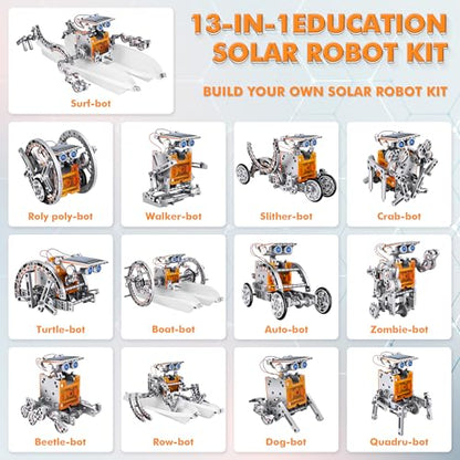 STEM 13-in-1 Education Solar Power Robots Toys for Boys Age 8+, Educational Toy DIY Science Kits for Kids, Building Experiment Robotics Set Birthday Gifts for 8+ Years Old Boys and Girls - color: Silver