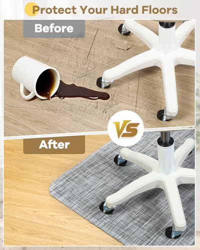 BesWin Office Chair Mat for Hard Floors, 36" x 48" Desk Computer Chair Mat for Wood/Tile Floors, Heavy Duty Non-Slip PVC Hard Floor Protector Mat Desk Rug for Office Home, Grey - color: A Grey, size: 36" x 48"
