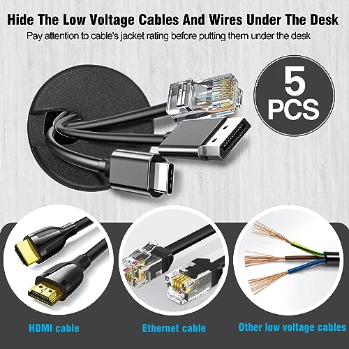 1-3/8" Black Desk Grommet, JTemgle Plastic Cable Hole Cover Computer Table Cord Wire Organizer Caps Desktop Cord Management for Home Office TV Stands Tabletops, 5 Pieces - color: Black, size: 1-3/8" / 35mm