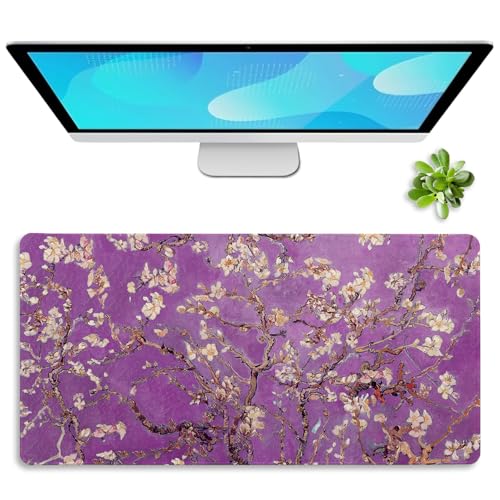 Vimorco Waterproof Desk Pad, XXL Large Mouse Extended Gaming Mousepad with Anti-Slip Rubber Base,Computer Laptop Keyboard Mouse Mat for Women Girls Work,Game,Office,31.5 x 15.7 inch,Purple Flowers - color: Purple Flowers