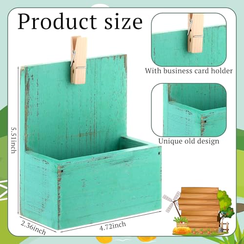 Wonderjune Wood Business Card Holder Vintage Wooden Open Card Stand Farmhouse Desktop Business Organizer Display Stand with Clip for Office Home Counters Tabletop Desk(Green) - color: Green