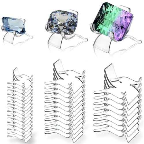 Lyellfe 30 Pieces Rock Display Stand, Mini Acrylic Easel Stand in Assorted 3 Size, Clear Plate Holder Display Stand for Coins, Trading Cards, CDs or Other Collections