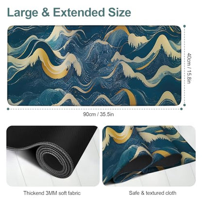 Ocean Waves Extended Gaming Mouse Pad 35.4 x 15.7 Inch – Large Desk Mat for Gaming, Office, and Home Use, with Non-Slip Rubber Base and Smooth Cloth Surface - color: #34, size: 35.4 x 15.7 Inch