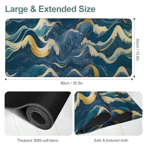 Ocean Waves Extended Gaming Mouse Pad 35.4 x 15.7 Inch – Large Desk Mat for Gaming, Office, and Home Use, with Non-Slip Rubber Base and Smooth Cloth Surface - color: #34, size: 35.4 x 15.7 Inch