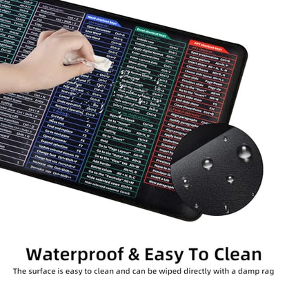 Quick Key Keyboard Mouse Pad, Non-Slip Desk Mat with Office Software Shortcuts Pattern, Upgraded Extended Large Rubber Base Mice Smooth Cloth Mouse Pad Desk Mat