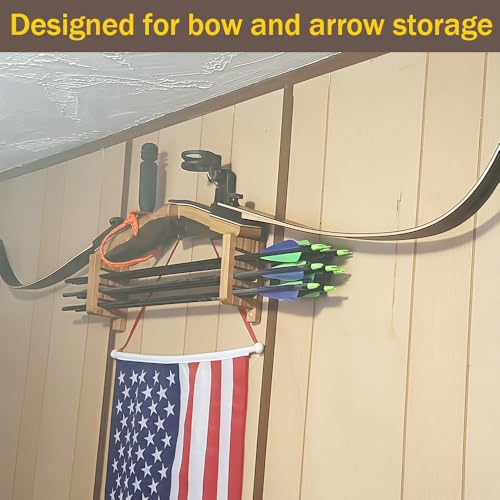 Archery Wall-Mounted Bow Rack and Arrow Holder ， Bow Wall Mount Storage for Recurve Bow Traditional Longbow - Arrows Display Hanger Brackets for Wall in Home（Oak Material）