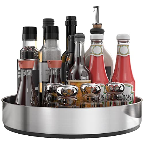 VAEHOLD Pantry Cabinet Lazy Susan Stainless Steel Black Spice Rack Turntable - Decorative Trays Storage Containers Organizer for Kitchen Cabinet, Snacks, Bathroom (10 inches) - color: Silver, size: 9 4/5''