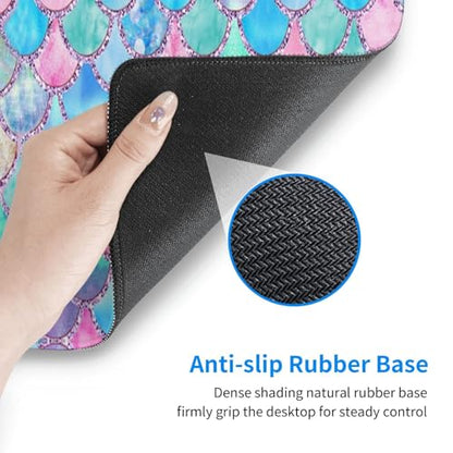 Colorful Pink Blue Glitter Mermaid Scales Mouse Pad Large Gaming Mousepad Non-Slip Rubber Base Keyboard Mouse Mat for Laptop Keyboard Desktop 31.5 x 11.8 inch - color: Blue Pink Glitter Mermaid Scales