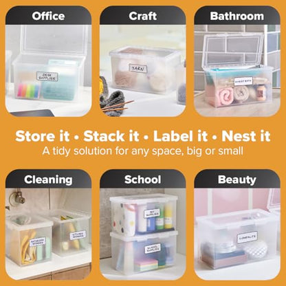 Bostitch Konnect Storage Containers with Lids, Office Organizer, Clear Plastic Box, Desk and Home Organizer, Labels, 4 Qt, 2 Pack