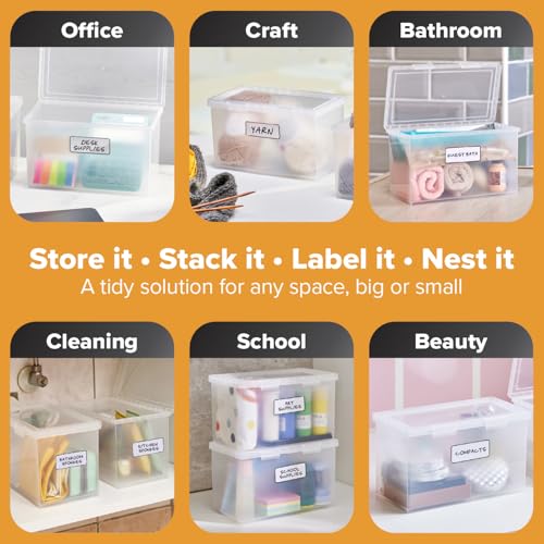 Bostitch Konnect Storage Containers with Lids, Office Organizer, Clear Plastic Box, Desk and Home Organizer, Labels, 4 Qt, 2 Pack