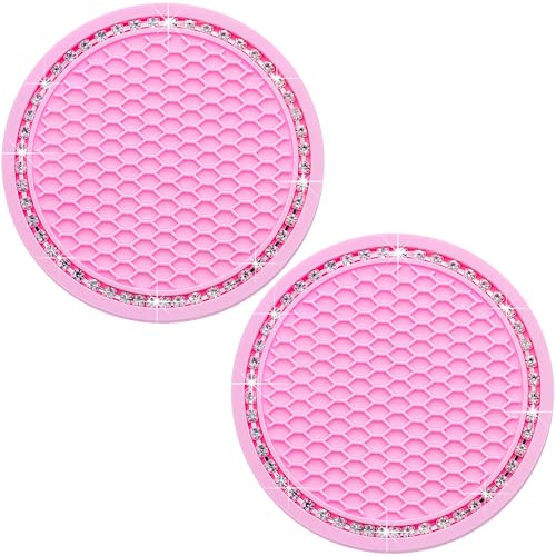 2PCS Bling Cup Holder Coaster, 2.75 Inch Auto Car Cup Holder Insert Coasters, Soft Silicone Anti-Slip Shockproof, Universal Vehicle Interior Accessories for Women Girls (Pink & White) - color: Pink & White, size: 2 pcs