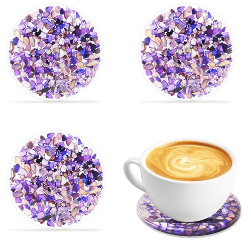 Drinks Coasters Resin Cup Mat: 4 pcs Coaster with Seashells for Table Desktop Counter (4, Purple) - color: Purple