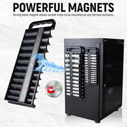 Reniteco Magnetic Socket Organizer Set, 3 Pcs Blue Portable Heavy Duty Socket Rail Set: 1/4-Inch x 22 Pallets, 3/8-Inch x 28 Pallets, 1/2-Inch x 26 Pallets, Hold 76 Sockets - Fit Shallow&Deep Sockets - color: Black