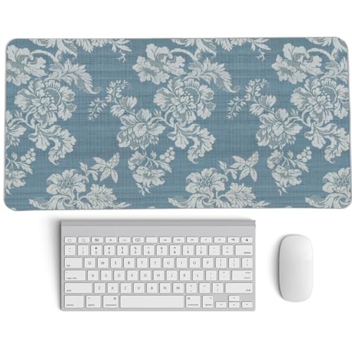 Blue Chinoiserie Mouse Pad,Vintage Blue and White Floral Desk Mat,Big Large Vintage Floral Preppy Trendy Mouse Pad,Girly Gaming Mousepad,Girly Laptop Desk Mat for Dorm Home Office,23.6x11.8 In - color: L Blue White