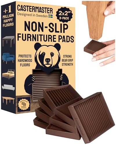 CasterMaster Square Rubber Pads - 2x2 in Brown, 8 Pack | Rubber furniture sliders & feet - 8pk - Use for chairs on hardwood, non-slip floor protection - color: Brown, size: 2'' x 2'' (Pack of 8)