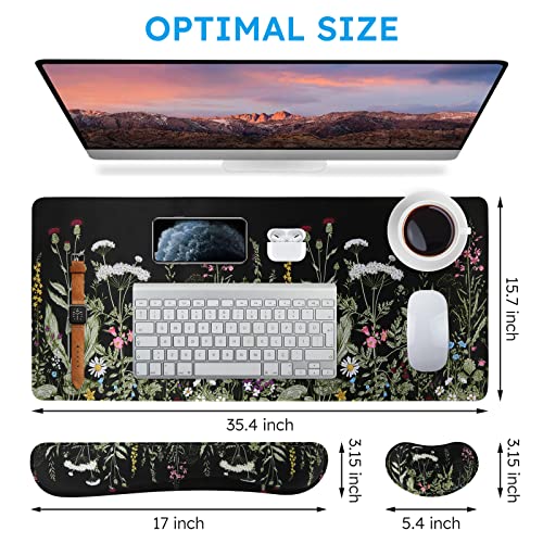iCasso Large Mouse pad for Desk, Computer Desk Mat, 3Pcs XXL Keyboard and Mouse Pad + Keyboard Wrist Rest, Desk Matt for Desktop, Easy Typing Pain Relief Ultra Thick Mousepad Keyboard Mat(Weeds) - color: 1-weeds