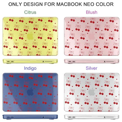 DONGKE Compatible with MacBook Neo 13 Inch Case 2026 A3404 A18 Pro chip & Touch ID, Plastic Hard Shell with Keyboard Cover, Screen Protector & Dust Plugs, Cherry & Heart - color: Cherry & Heart