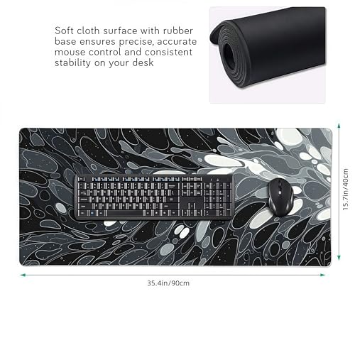 Oversized Desk Mat, Abstract Liquid Art Design, 35.4x15.7 Inches, Washable Mouse Pad, Stitched Edges, Non-Slip Rubber Base, Rectangular - color: Marble Swirl Extended