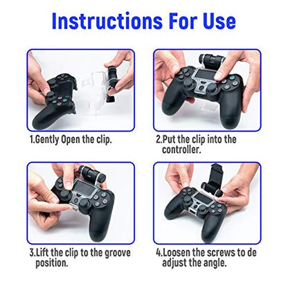 Mcbazel Phone Mount Clip for PS4 Controller, Smart Phone Holder Compatible with PS4 DualShock 4 Controller and iPhone, Android up to 6 Inch - Black