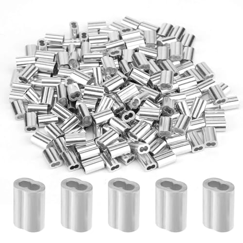YAMASO 200pcs 1/16" Aluminum Crimping Loop Sleeve, Cable Ferrule Wire Rope Sleeves Loop Sleeve - size: 1/16"(200pcs)