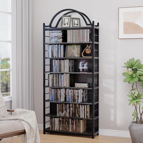 78.7" Media Storage Tower, 8-Tier CD Rack & DVD Storage Shelf, Multi-Purpose CD Tower Storage Rack Bookshelf with Adjustable Feet for Living Room, Bedroom, Home Entertainment, Black - color: Black