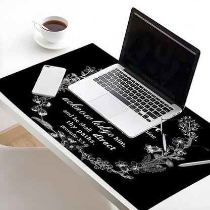 EOBTAIN Black and White Large Mouse Pad Bible Verse Keyboard Mat 31.5x15.7 Inch Scripture XXL Thin and Big Extended Desk Mat Smooth Non-Slip Rubber Mousepad Relaxing Spiritual Desk Accessories - color: Black