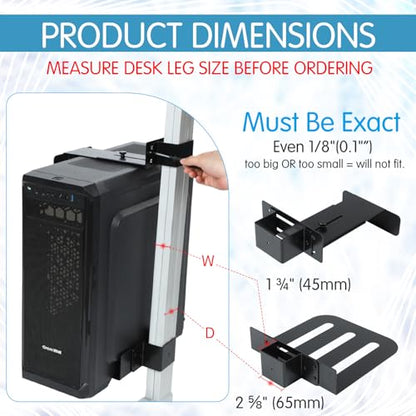 Relaxweex Under Desk PC Mount for Standing Desk Fits 65mm×45mm Legs PC Under Desks Mount 50lb Capacity Computer Holder Under Table Adjustable Computer Holders Clamp on Leg Holder, with Non Slip Pads - size: 9.84 X 7.87 X 1.97 Inches