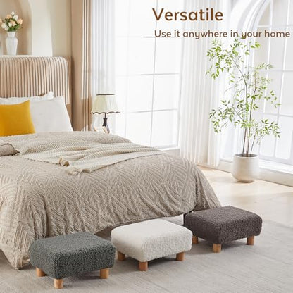 Small Foot Stool Ottoman, Sherpa Footstool Ottoman Foot Rest for Couch, Rectangle Footstools and Ottomans Small for Living Room, Entryway and Bedroom (Brown) - color: Brown (Sherpa)