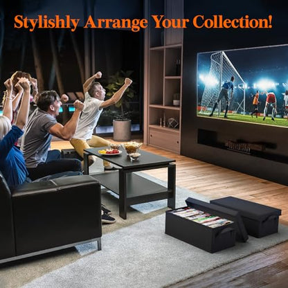 Lifewit DVD Storage Box, Stackable DVD Case Holder Organizer, Foldable DVDs Container with Lid, Handles, Media Organizer Bin 15.7" L x 7.9" W x 5.7" H Holds up to 100 PCS DVDs (25 Each), 4 Pack - size: For DVD(15.7"L x 7.9"W x 5.7"H)
