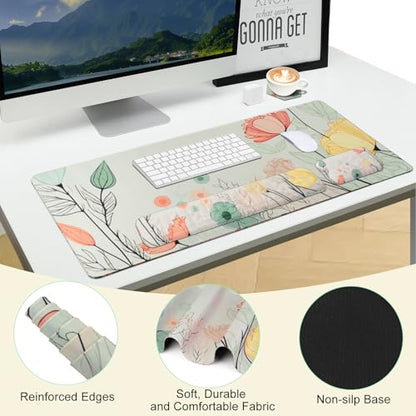 Petmolico Mouse Pad Set Wrist Rest with Keyboard Desk Pad,Mouse Pad with Wrist Rest,Typing Wrist Pad and Cup Coasters,Ergonomic Design for Typing Pain Relief[Light Brown,Big Flower] - color: Green